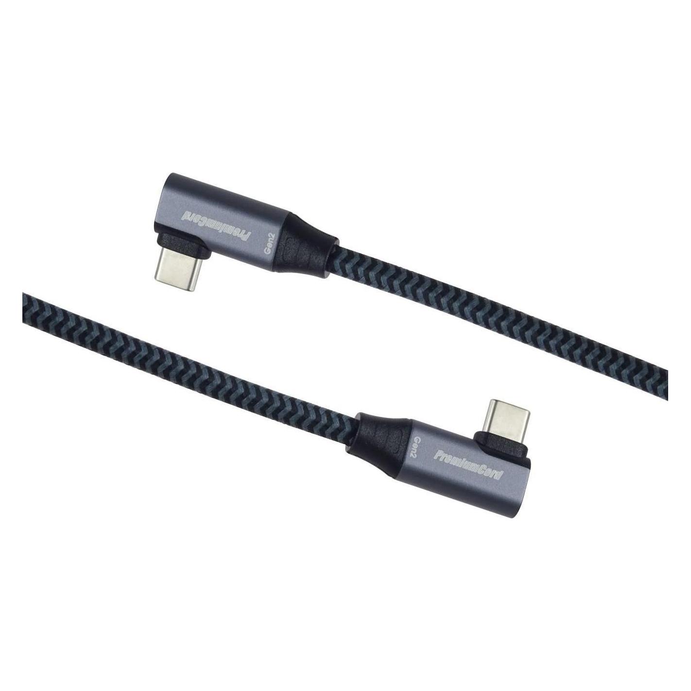 PremiumCord USB-C 2x gebogener Kabel, 2m (2 m, USB 3.2 Gen 2x2, 100 W) (ku31cj2)