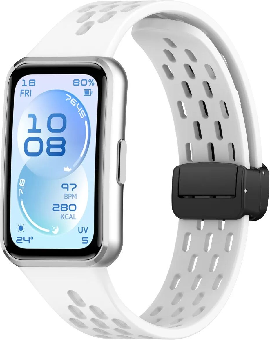 INF Perforiertes Silikonarmband mit Klappverschluss, kompatibel mit Huawei Band 11, Huawei Band 11 NFC, Huawei Band 11 Pro, Weiß