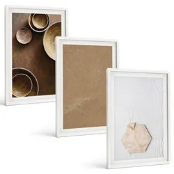 BILDER SET 3er Set - 40x60 cm Weißer Rahmen - Minimalistische Texturen und Farben