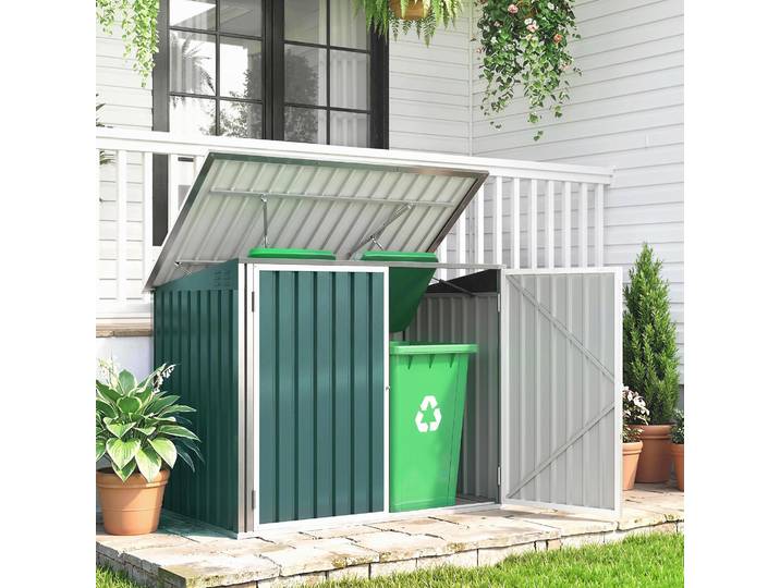 Outsunny Armoire Poubelles Acier Vert Verrouillable 2 Bacs 179x108x129 cm