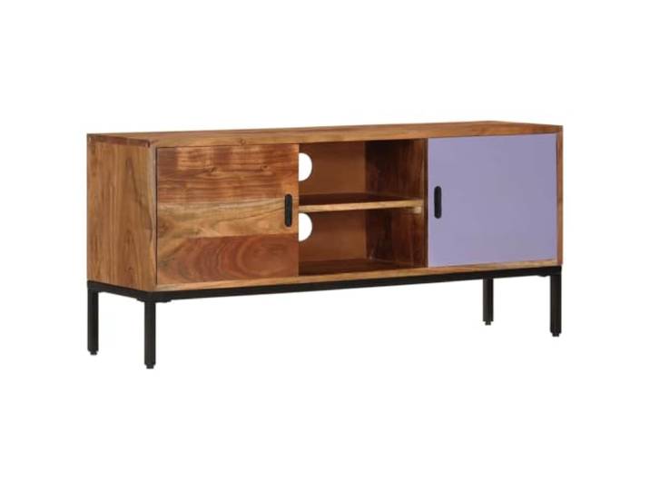 GKMBCVDFR TV-Schrank Honigbraun Grau 110x30x50 cm Massivholz Akazie Massivholz Akazie, honigbraunes Finish, 2 Türen, 2 Fächer, Kabelöffnungen, pflegeleicht