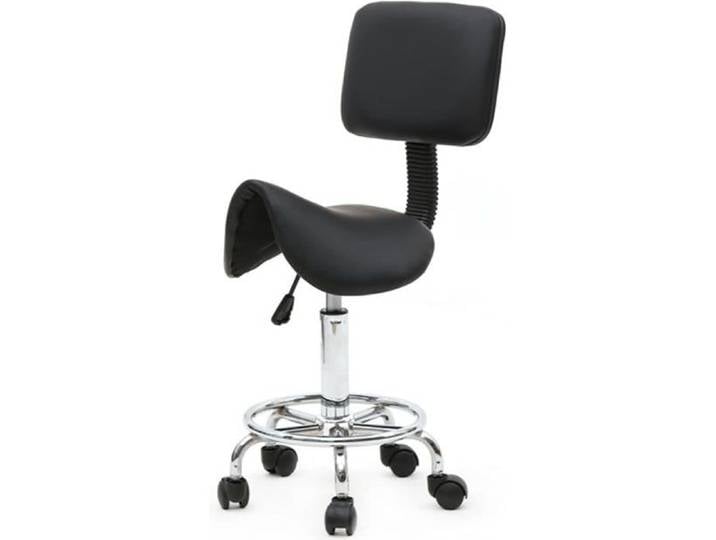 Tabouret de Travail à Roulettes Tabouret de Selle Ergonomique Pivotante Hauteur Réglable 50-60.5 cm - Noir