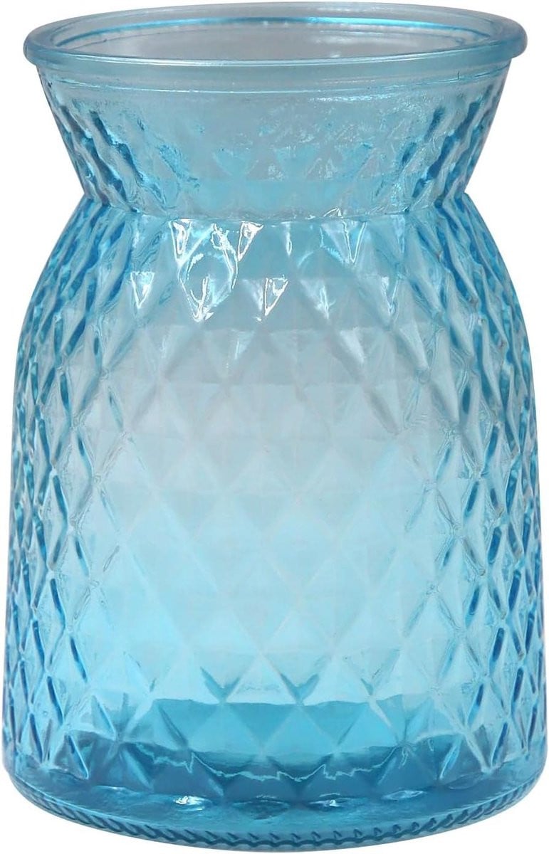Elegante blauwe glazen bloemenvaas met kleurverloop, Hoogte: 16 cm