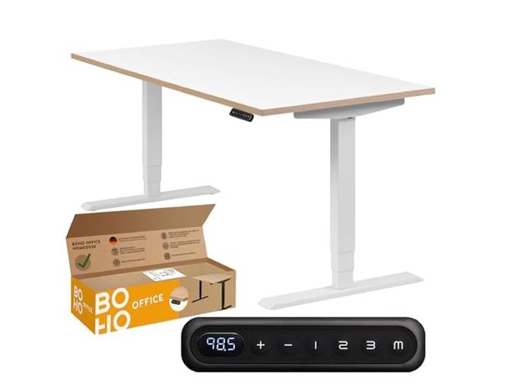 boho office® Homedesk Schreibitsch elektisch höhenverstellbar Homedesk - Tischgestell Weiß, Tischplatte 160x80 Weiß - 2 Motoren, Memoryfunktion, Kollisionsschutz, Kindersicherung