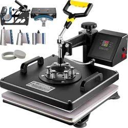 VEVOR 8 in 1 Heißpresse Transferpresse für Textiltransferpresse Textilpresse mit Plattenpresse von 38 x 38 cm Textildruckpresse von 1000 w Geeignet für
