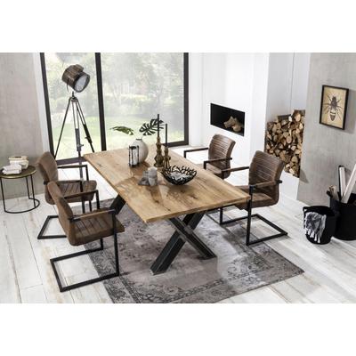 Esstisch SIT "Phoenix Wildeiche Massivholz mit X-Gestell im Used-Look", beige (natur), B:200cm, Tische, Rechteckiger Esstisch Esstisch Holz-Esstische, Rustikale Wildeiche mit markantem X-Gestell