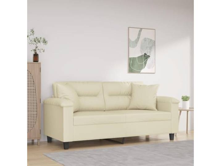 HEFZGDB 2-Sitzer Sofa Creme 140 cm Kunstleder Modernes Design mit Zierkissen Langlebiges Material Schmutzabweisend Robustes Metallgestell Bequeme Polsterung Sitzkomfort Dekorative