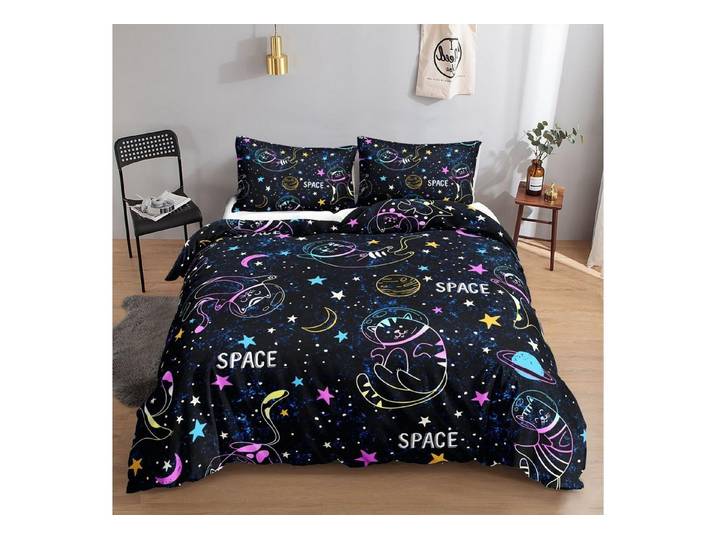 LuxusKollektion Kinderbettwäsche Bettwäsche-Set Fluoreszierende Katze 155x220cm