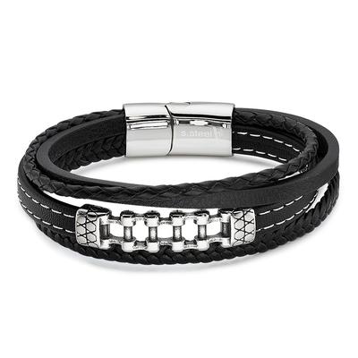 Armband BRUNO BANANI "Schmuck Geschenk Armband", schwarz (edelstahlfarben, schwarz), Armbänder, Damen, 21cm, Edelstahl Lederimitat, Edelstahl, Lederimitat, Armband