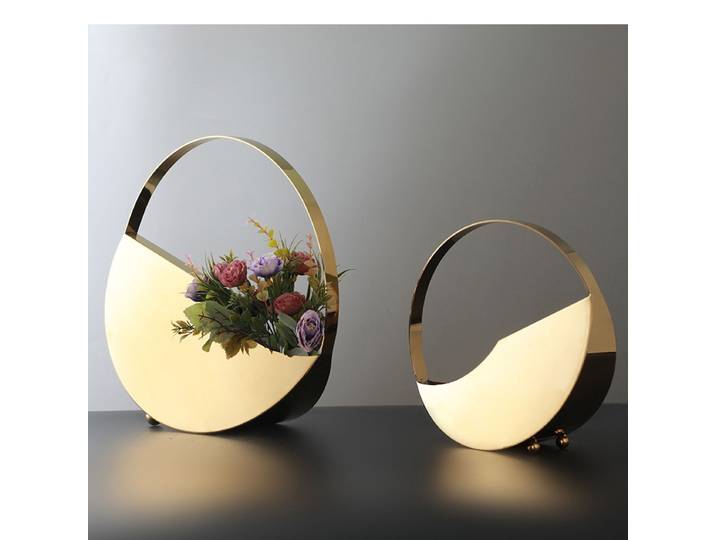 Vase en métal, sac à main, Arrangement de fleurs géométrique, artisanat, Figurines décoratives en acier inoxydable, accessoires pour la maison