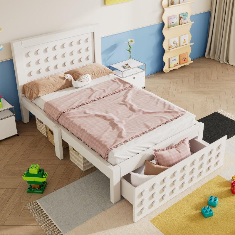Einzelbett - Jugendbett und Kinderbett mit Schublade und Lattenrost aus weißem MDF