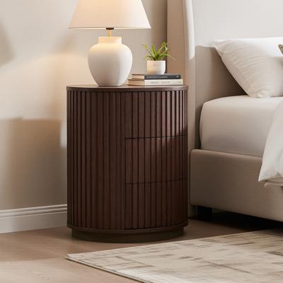 ACCOHOHO "24"" Tall Fluted Nightstand, Round Side Table with Push-to-Open Drawers"