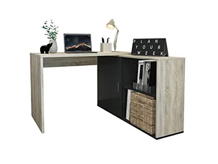 FMD Möbel Valley Schreibtisch, Holzwerkstoff, Eiche Nb/schwarz Perl, rechteckig