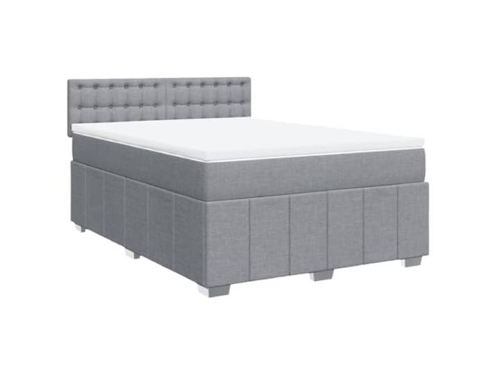 PUGYNBK Boxspringbett mit Matratze, Hellgrau, 140 x 190 cm Verstellbares Kopfteil, Taschenfedern, waschbarer Matratzenbezug, Lattenrost