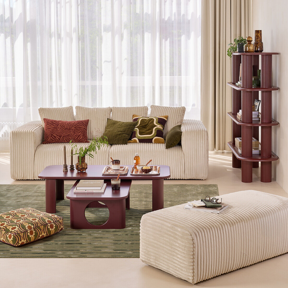 LA REDOUTE INTERIEURS Pouf XL, en velours côtelé XL, LIORA