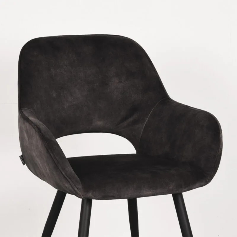 Label51 Eetkamerstoel Fer - Antraciet - Velvet - Zwart Metalen Frame