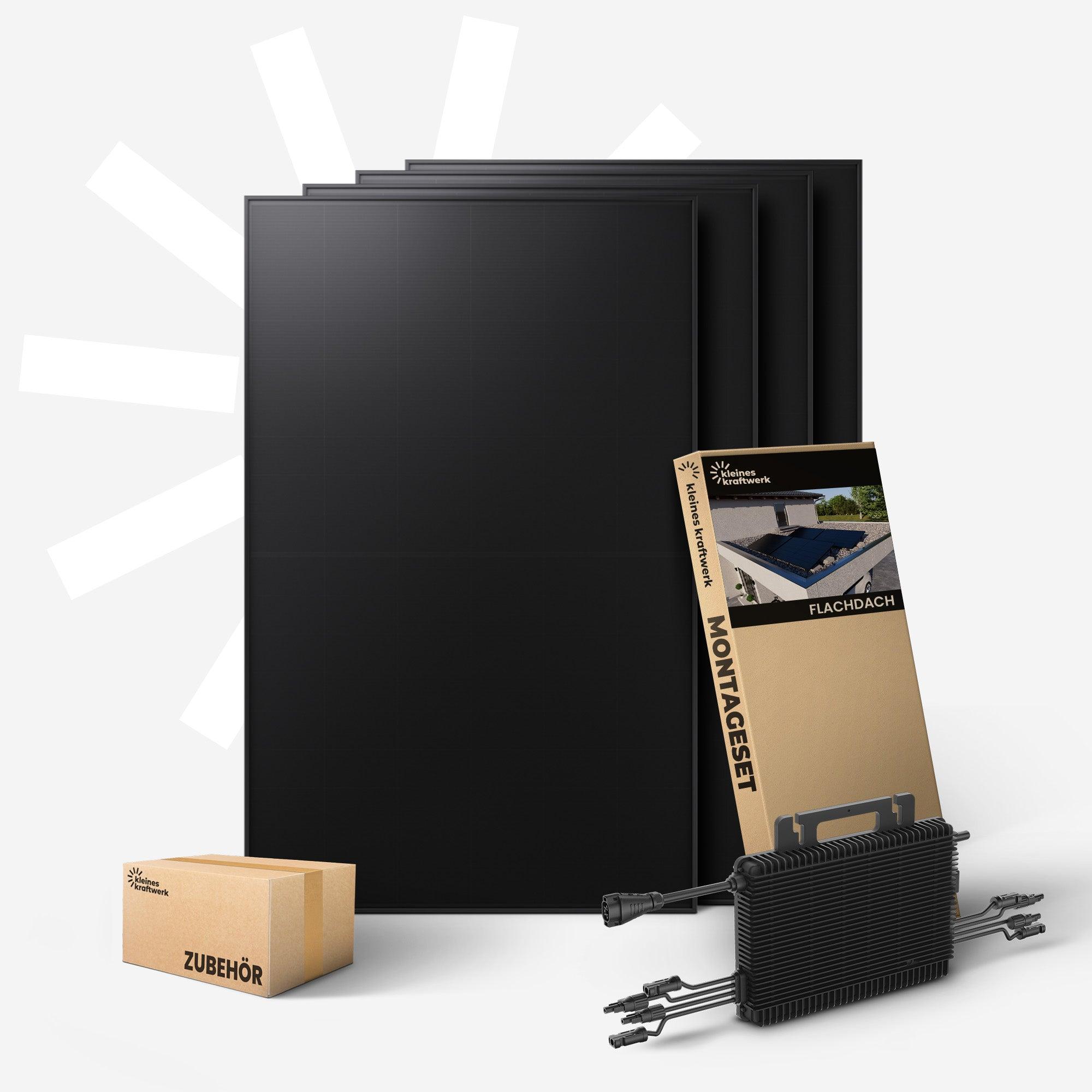 Kleines Kraftwerk 1920W Balkonkraftwerk Flachdach-Halterung - 0% MwSt - 1600W Wechselrichter mit WiFi, 4× 480W bifaziale Solarmodule, 5 m Kabel