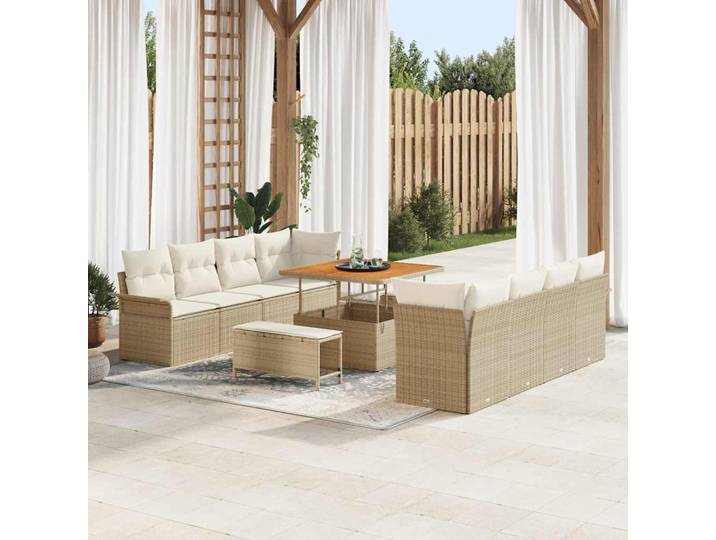 vidaXL Garten-Sofa-Set Beige Poly Rattan, Steel and Solid Acacia Wood