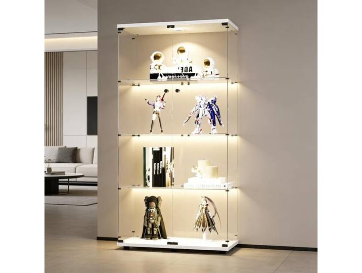 Vitrine en Verre LED Armoire vitrine pour Collection avec 2 Porte 4 étagères Transparent Meuble Vitrine Verre Figurine Noir