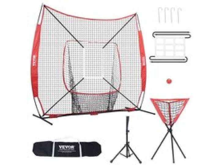 VEVOR Filet d'Entraînement de Baseball Softball 244x211 cm, Filet pour Frapper, Attraper, Lancer, Équipement de Baseball avec Cadre d'Arc, Sac de Transport, Zone de Frappe, Balle, Tee, Collecteur