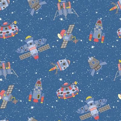 Galerie Wallcoverings Tiny Tots 2 Spaceships Non-woven Glittery Wallpaper Roll