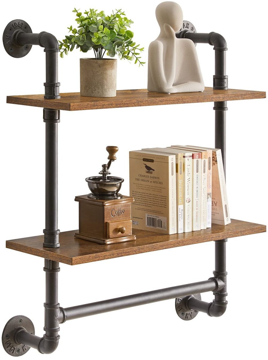 Omgoods 2-laags wandplank in industrieel design voor keuken, woonkamer of badkamer