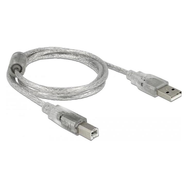 Delock USB 2.0-Kabel USB A - USB B 1 m, Transparent, mit Ferritkern (1 m, USB 2.0) (83892)