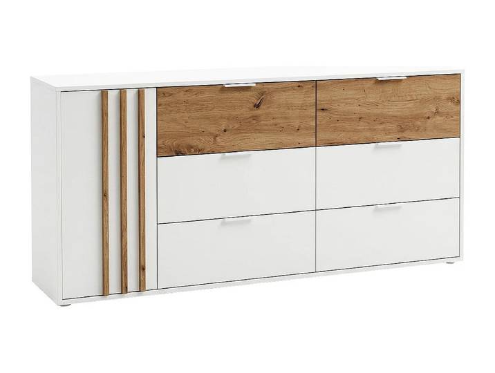 Commode - 6 Tiroirs Et 1 Porte - Blanc Et Naturel - Tunalo