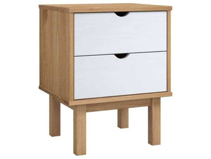 Tmriohed Nachttisch OTTA Braun Weiß 45x39x57cm Massivholz Kiefer Skandinavischer Beistelltisch für das Schlafzimmer mit 2 Schubladen aus Holz für Ordentliche Aufbewahrung.