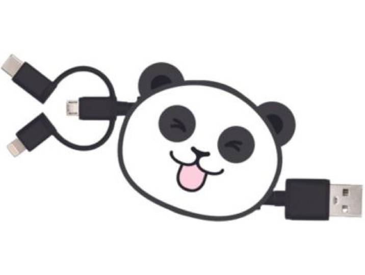 Yello Koko - Câble Trio Usb Vers Usb-C/Micro/Ligthning 1m Panda