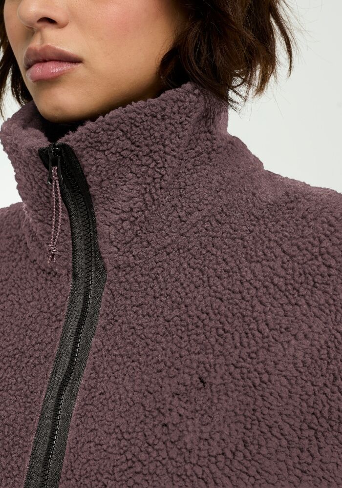 Plüschjacke JACK WOLFSKIN "STONE LITE JKT W", Damen, Gr. XS, lila (sheer plum), Obermaterial: 100% Polyester. Futter: 100% Polyester, normal, Jacken Plüschjacke, mit wärmender Funktion, windabweisend, atmungsaktiv sheer plum XS