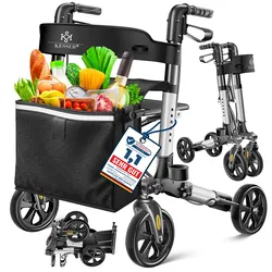 KESSER® Leichtgewicht Rollator faltbar mit Sitz, Griff, Tasche, schmal für Senioren Wohnung, Klappbar, Höhenverstellbar, Reflektoren   All Gelände Reifen Indoor-& Outdoor, Gehhilfe, Laufhilfe