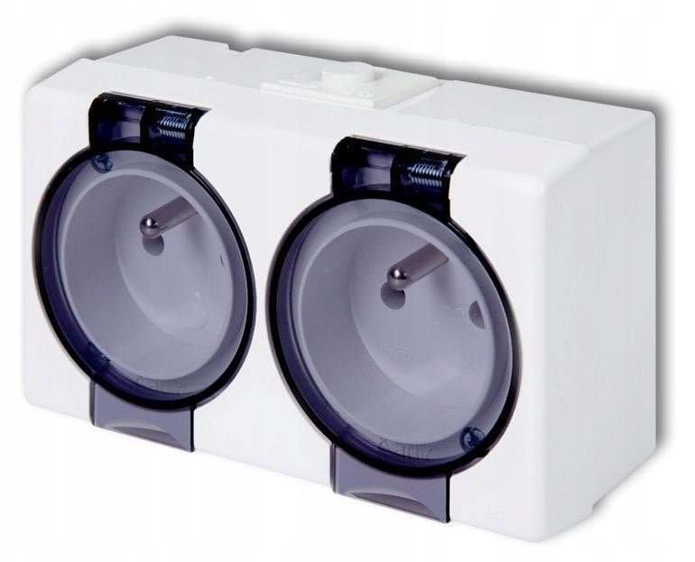 Karlik SENIOR GHS-2 dubbel inbouwstopcontact met rookglas in wit