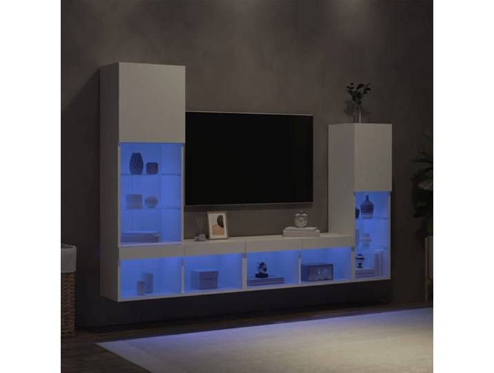 Unités murales TV avec LED 4 pcs blanc bois d'ingénierie 3216654