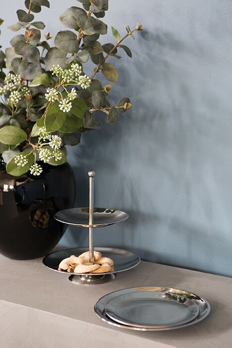 Etagere FINK "Samuel", silber (silberfarben), H:23cm Ø:21cm, Edelstahl, Servierplatten, Etagere, runde 2er Etagere