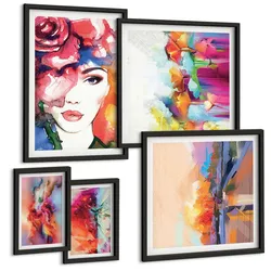BILDER SET 5er Set - 50x50 cm & 20x30 cm & 40x60 cm Schwarzer Rahmen - Italienische Flüsse, Hügel, Straße