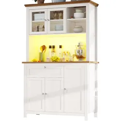 STILVORA Küchenschrank Hochschrank 104x40x180  Weiß mit LED-Beleuchtung App Steuerung Schiebetüren verstellbare Böden Anti-Kipp Sicherung MDF