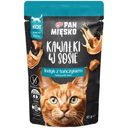 PAN MIĘSKO Stückchen in Soße – Pute mit Thunfisch, 85g, für Katzen