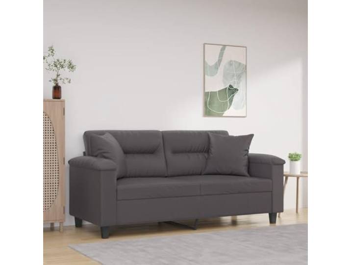 HEFZGDB 2-Sitzer Sofa Grau 140 cm Kunstleder Modernes Design mit Zierkissen Langlebiges Material Schmutzabweisend Einfache Reinigung Robustes Metallgestell Stabile Konstruktion