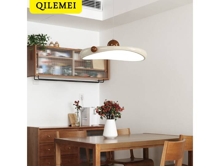 Lampe suspendue créative pour restaurant, bar, bureau, chambre, salon, salle de thé, beige, moderne et simple, avec protection oculaire LED