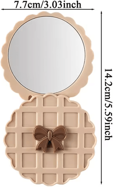 Inspire Curations Waffle Pattern Rotating Pocket Makeup Mirror beige