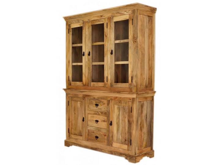 Indischesmoebelhausde Glasvitrine Vitrine Guru 140x200x45 aus Mangoholz