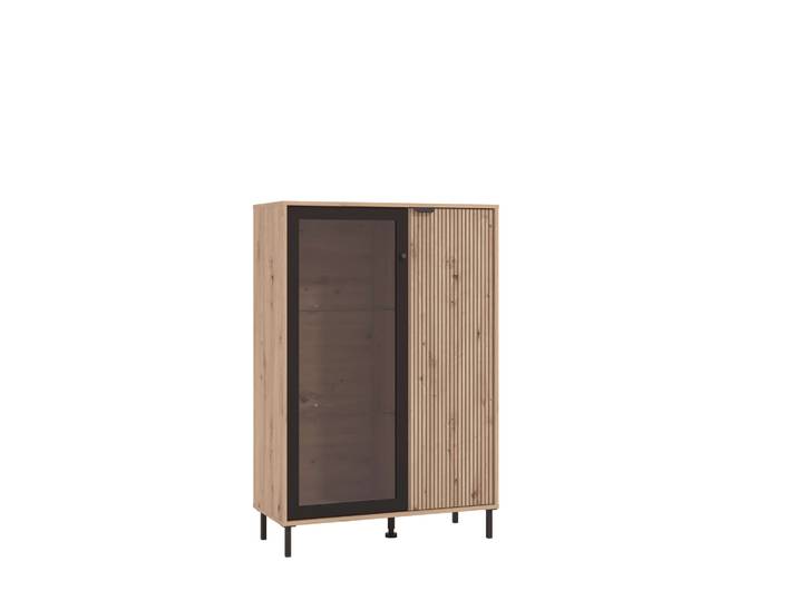 Highboard HOME AFFAIRE Mayenne Sideboard, Stauraumschrank, Anrichte, Hochschrank, Breite 93cm , braun (artisan eiche stripes), B:93cm H:137,5cm T:40cm, Holzwerkstoff, MDF, Sideboards, Highboard, Holztür mit Rillen-Optik, Glastür, Modernes Design