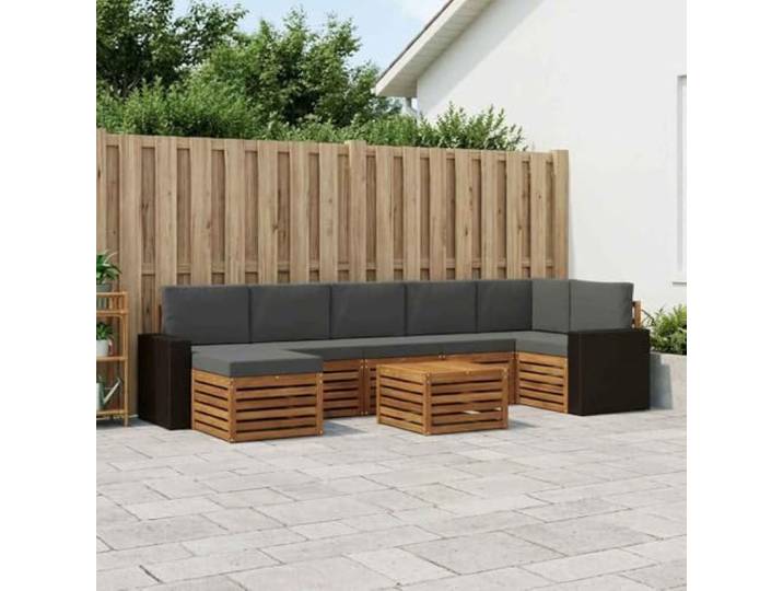 HFMDRMU Outdoor-Sofagarnitur mit Kissen 8-teilig, modulares Sofa Set aus massivem Akazienholz in Natur und Anthrazit, wetterfeste Gartenmöbel mit lackierter Oberfläche für Terrasse