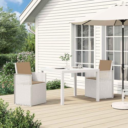 Klappbare Gartenstühle im 2er-Set, Weiß und Taupe, aus PP, 53x47x88cm, UV-beständig für Terrasse, Balkon und Garten
