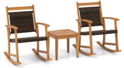 Costway 3 Pieces Acacia Wood Patio Rocking Chair Set with Side Table