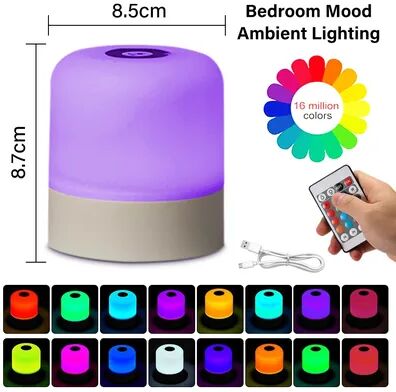Smart Shopping Spot AuraGlow LED Bedside Lamp Rechargeable Touch Table Lamp With 13 Colors Remote Control Dimmable Night Light 16 Color Night Light