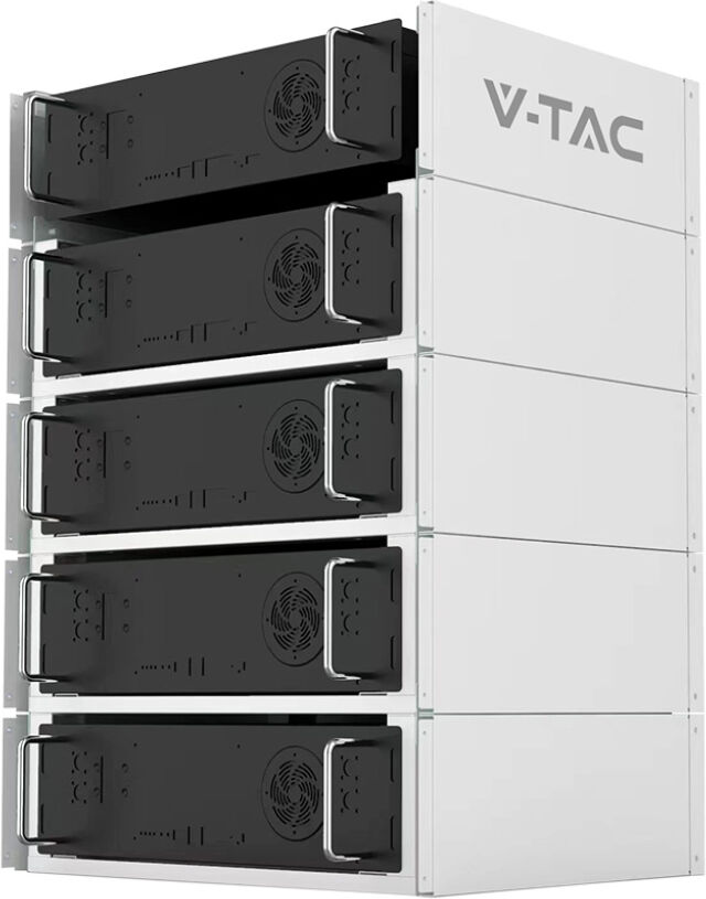 V-Tac Vt48100e-P2-R Kit Batteria Di Accumulo Lifepo4 5.12kwh 51.2v 100ah Con Armadio Rack E Copertura Cei 0-21 11377-R