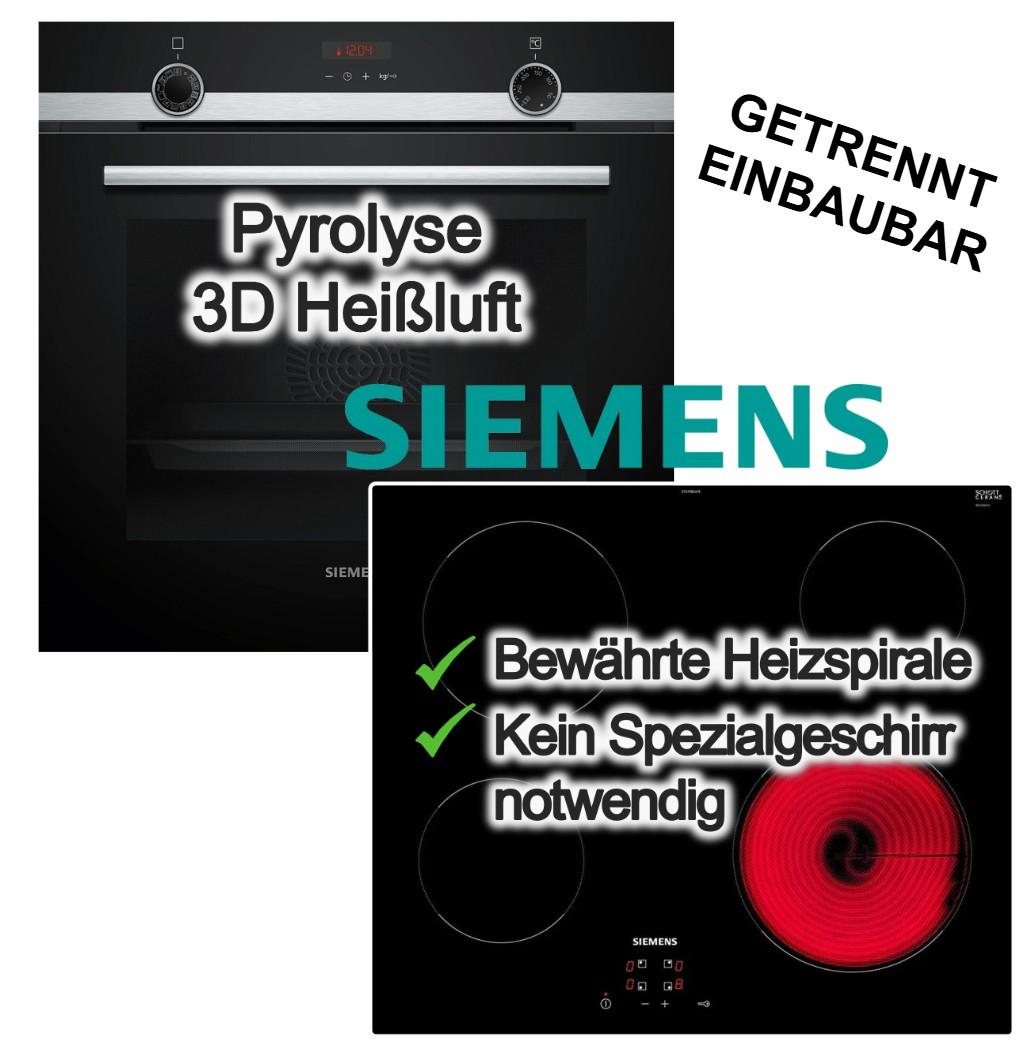 Siemens Herdset Einbaubackofen Dampfunterstützung Pyrolyse Teleskopauszug + Glaskeramik Kochfeld 60 cm