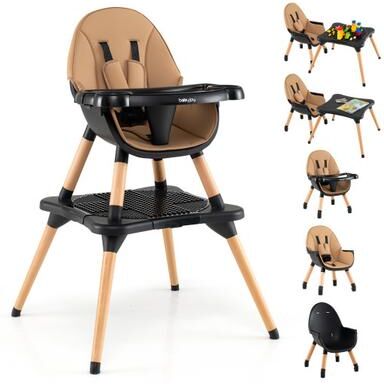 Costway 6 in 1 High Chair for Babies and Toddlers Ages 6-36 Months-Coffee